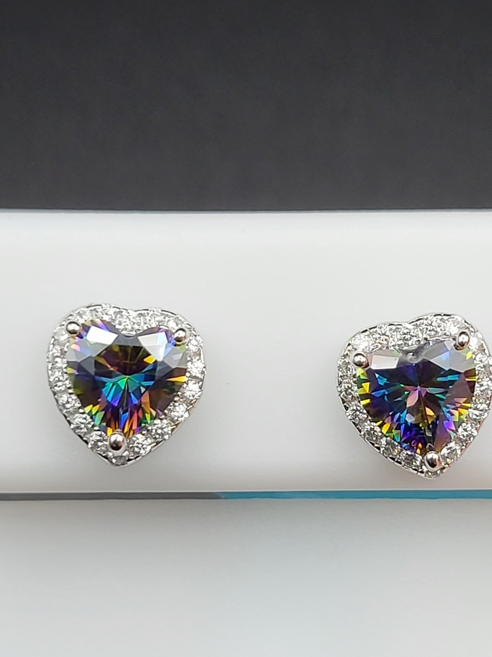 Heart Shaped Mystic Topaz Halo Stud Earrings - Silver